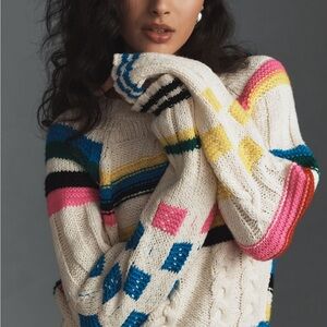 Anthropologie Colorful Knit Crew Neck Sweater